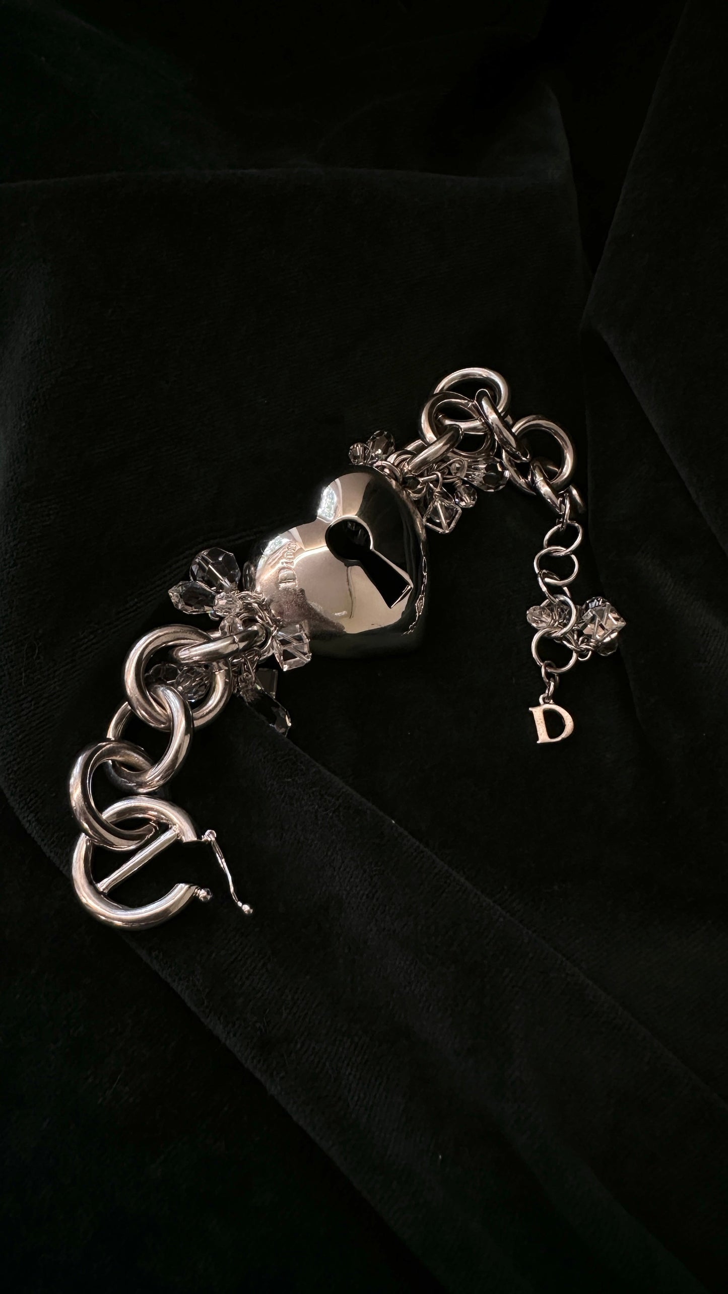 CHRISTIAN DIOR Beaded Heart Bracelet Silver