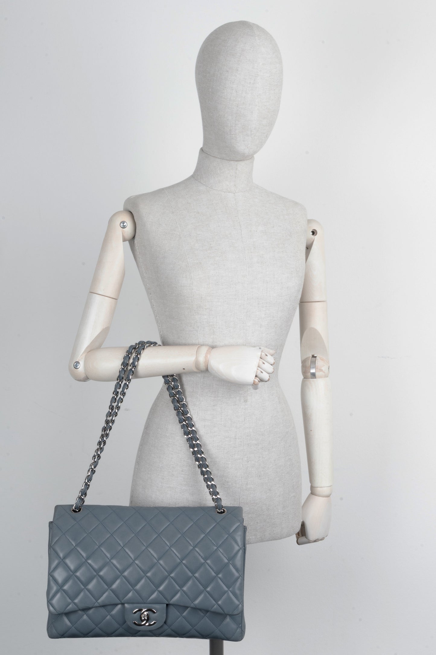CHANEL Maxi Double Flap Bag Leather Blue