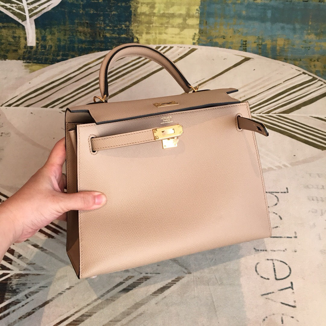 Top Quality Kelly Light Gray For Women Gold Toned Hardware 10in/25cm
