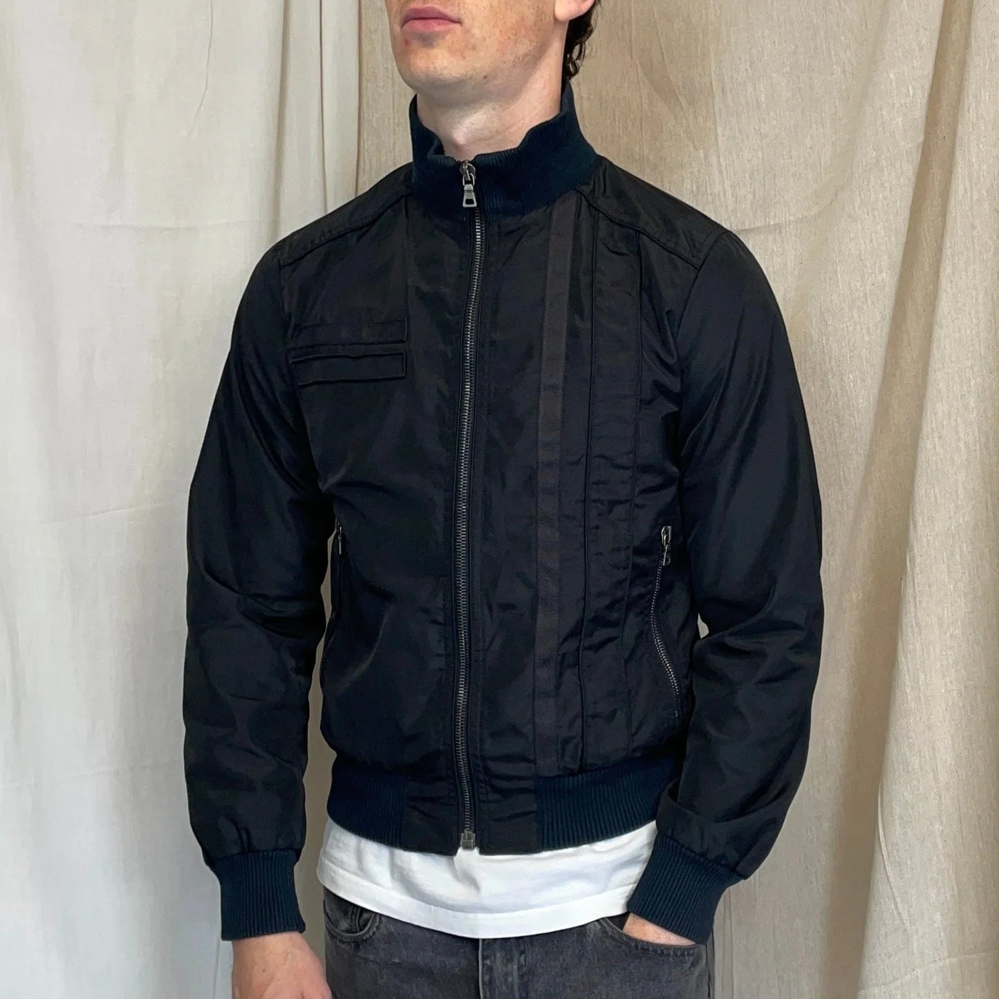Prada Mainline Black 2008 Canvas Military Style Bomber Jacket