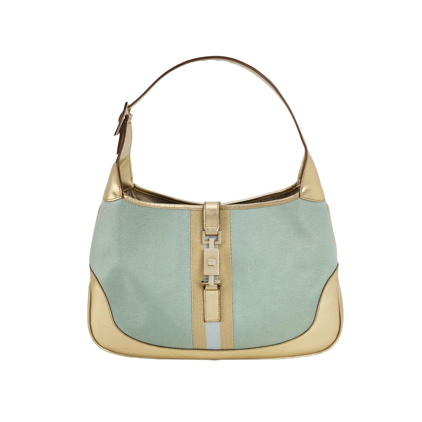 Gucci Jackie   Mini Blue Nylon with Gold Leather Shoulder Bag Medium