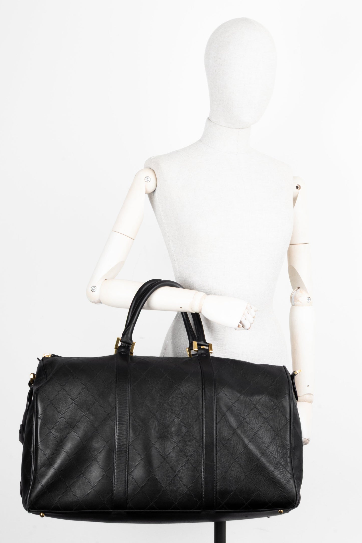 CHANEL Quilted Weekender Leather Black