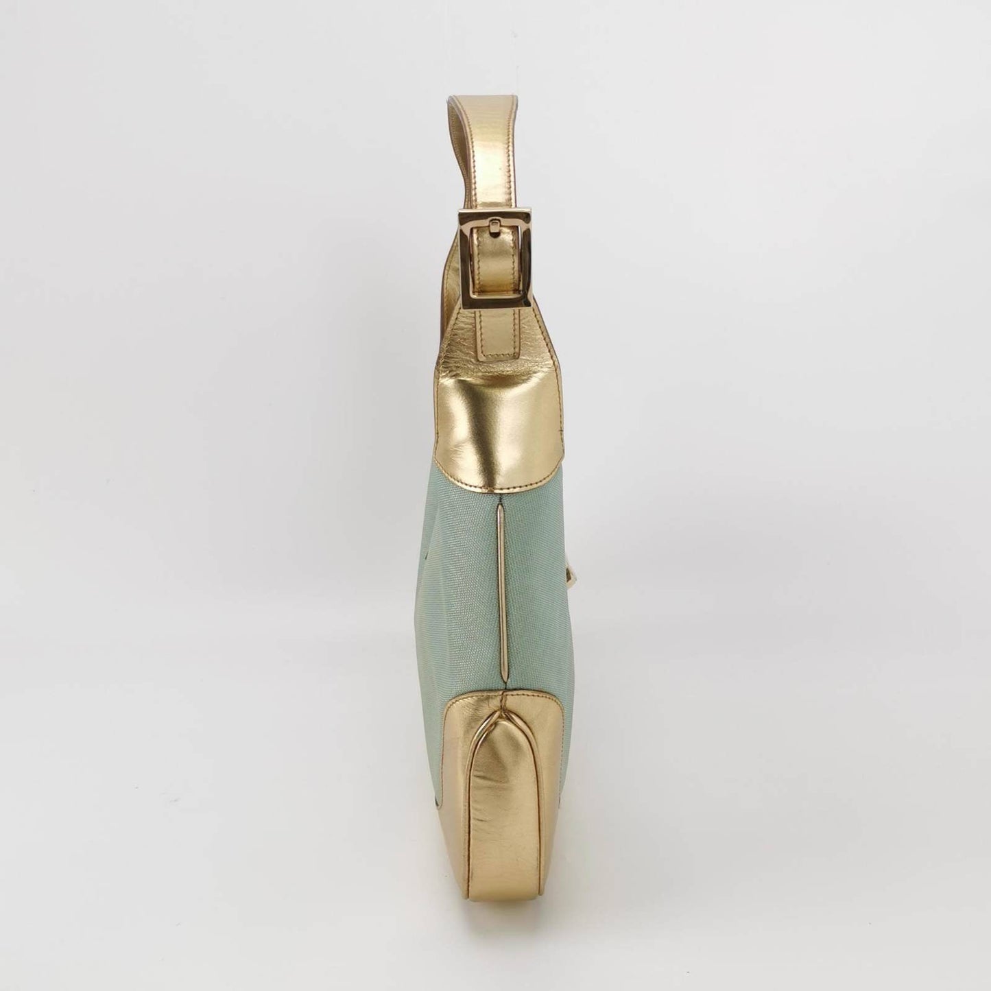 Gucci Jackie   Mini Blue Nylon with Gold Leather Shoulder Bag Medium
