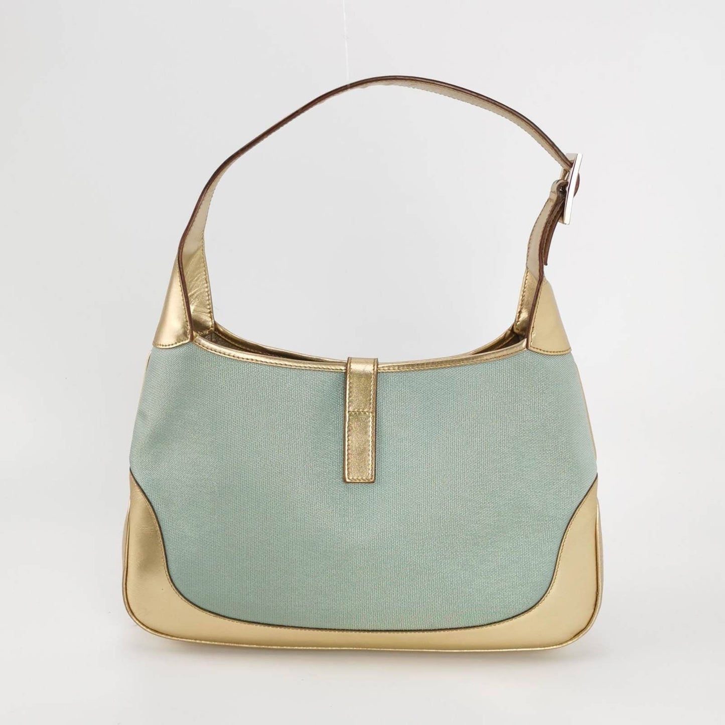 Gucci Jackie   Mini Blue Nylon with Gold Leather Shoulder Bag Medium