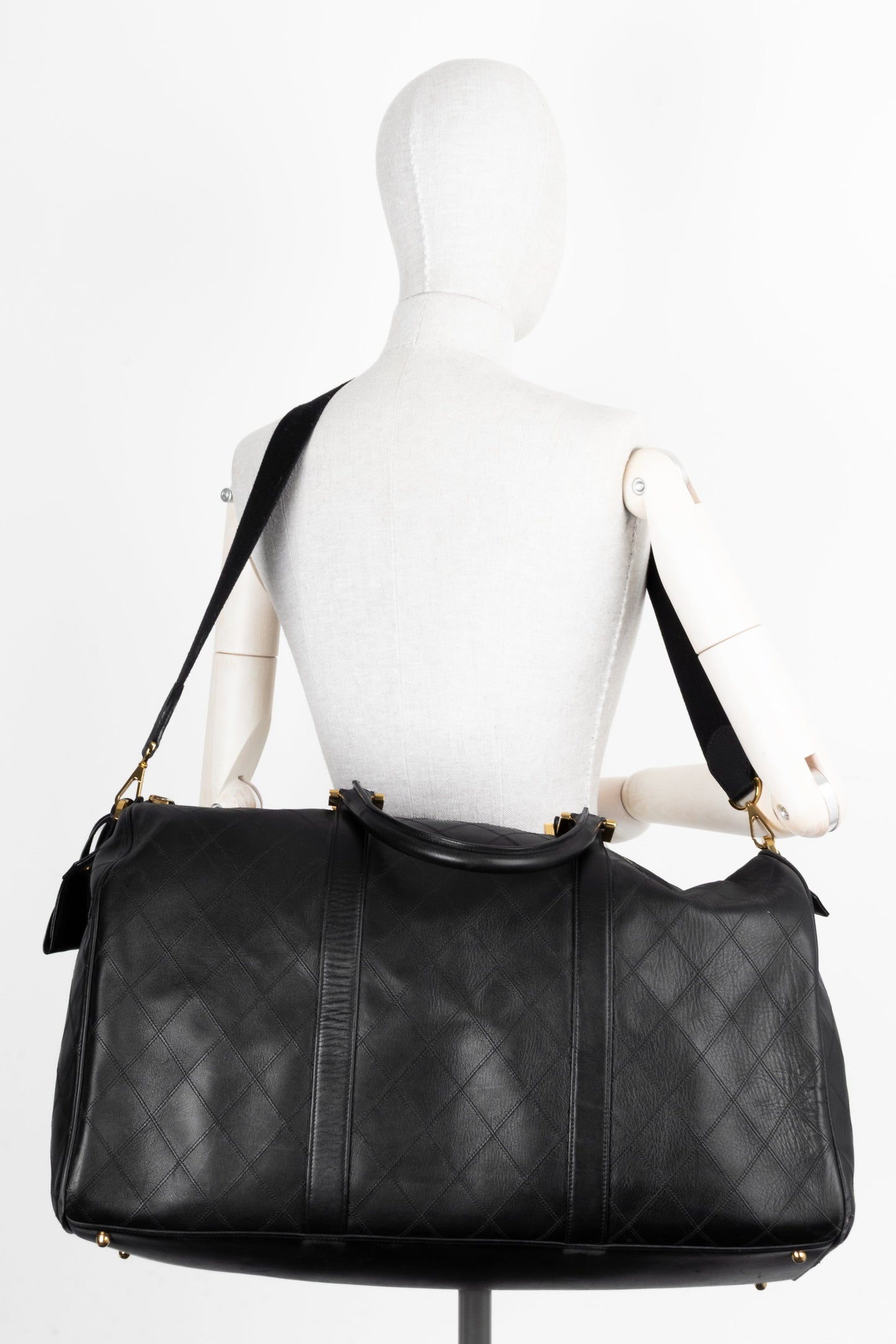 CHANEL Quilted Weekender Leather Black