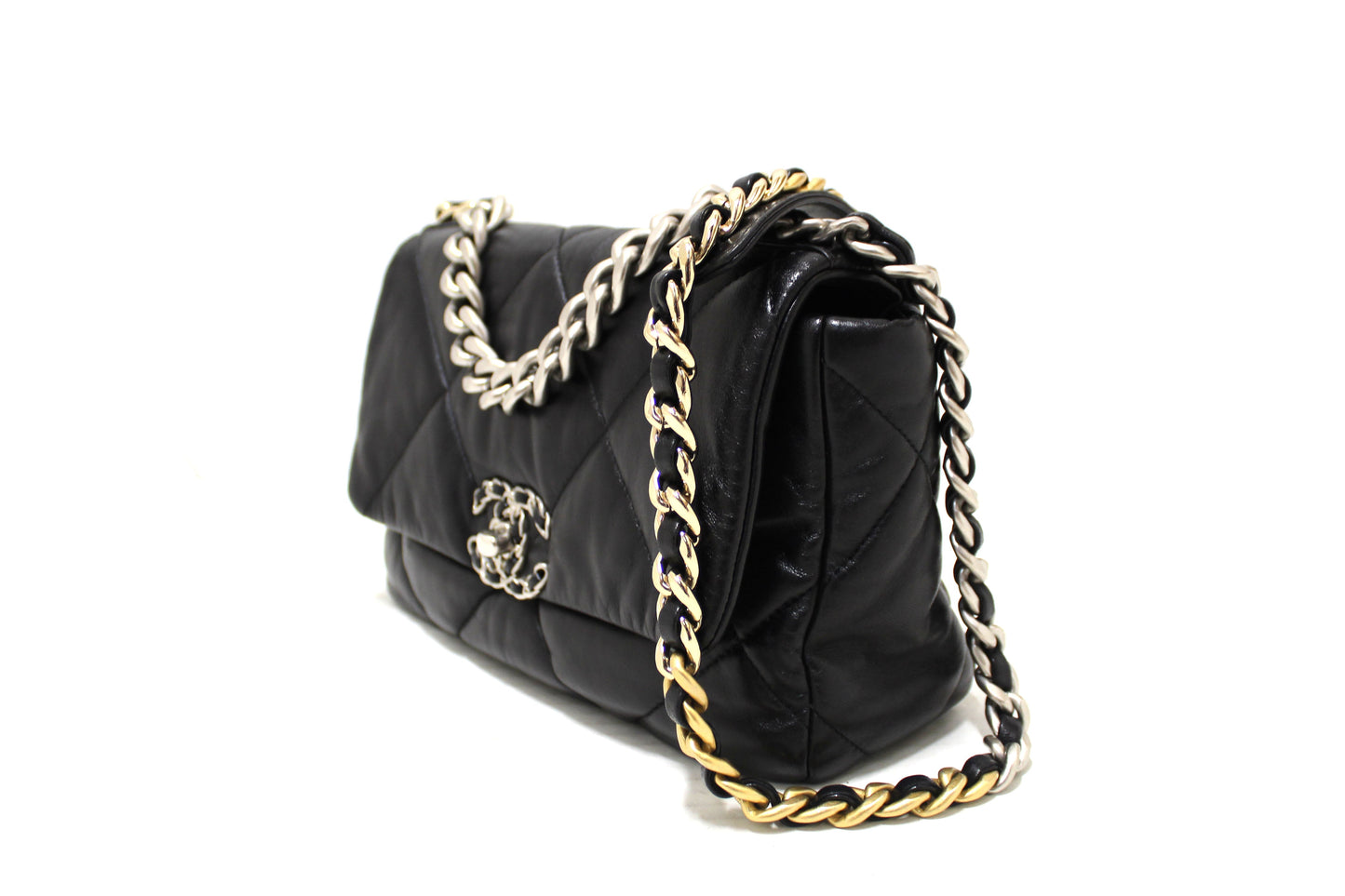 Chanel  Medium Black Quilted Lambskin Leather Shoulder Crossbody Bag