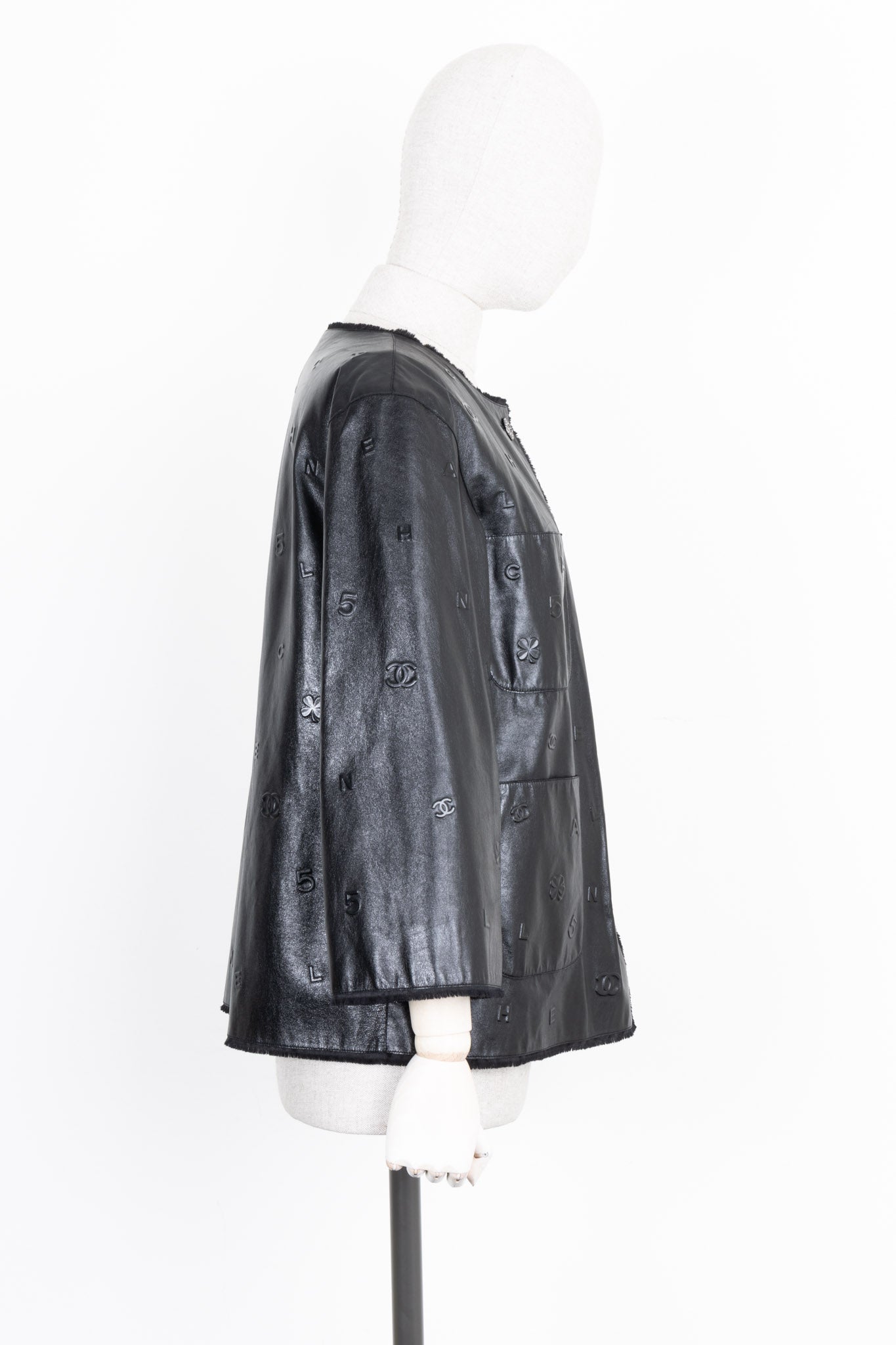 CHANEL Logo Leather Jacket Black