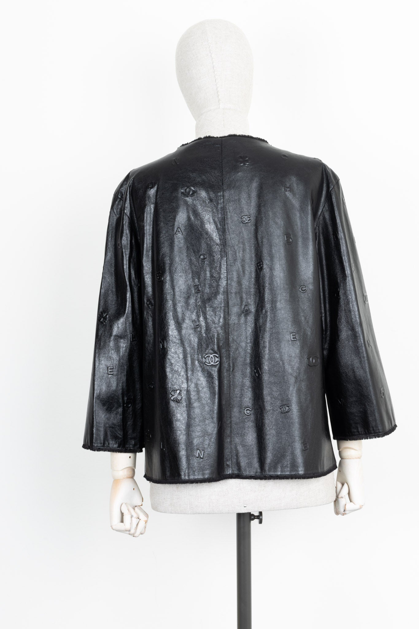 CHANEL Logo Leather Jacket Black