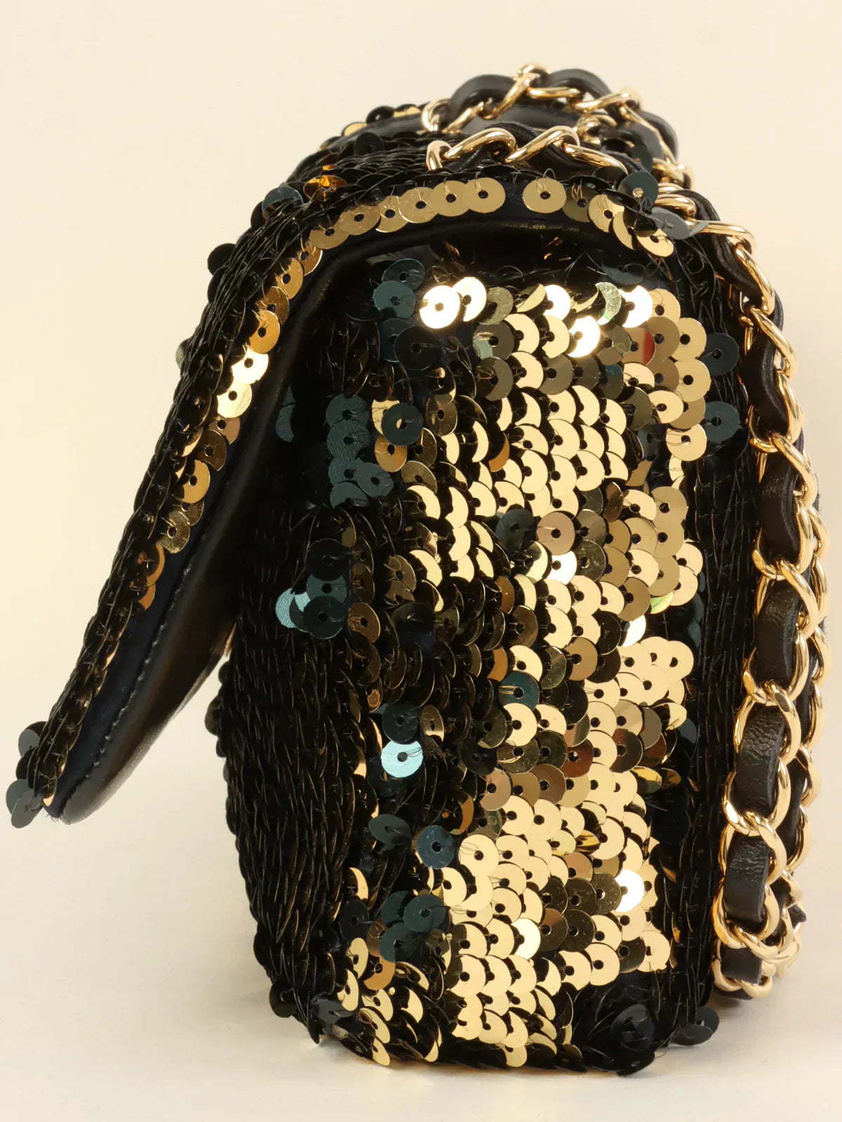 CHANEL Around 2008 Made Sequin Cc Mark Chain Bag Gold/Black