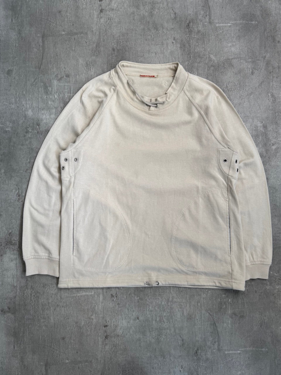 Prada Drawstring Collar Beige Sweater