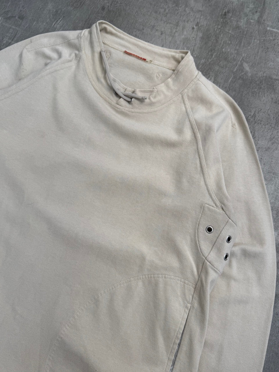 Prada Drawstring Collar Beige Sweater