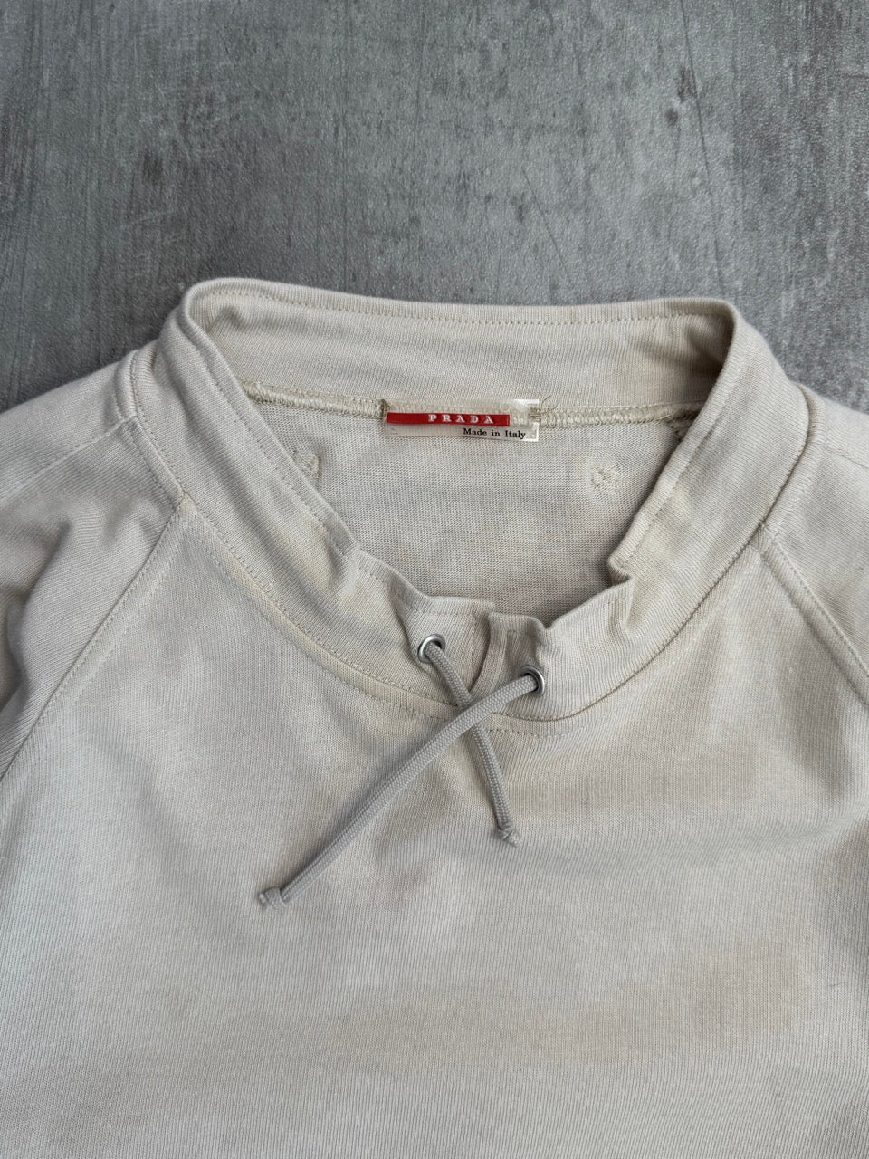 Prada Drawstring Collar Beige Sweater