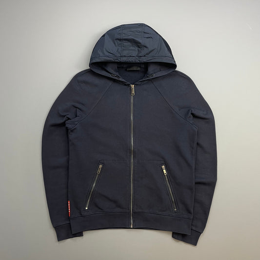Prada Sport Navy 2015 Nylon Hood Zip-Through Hoodie