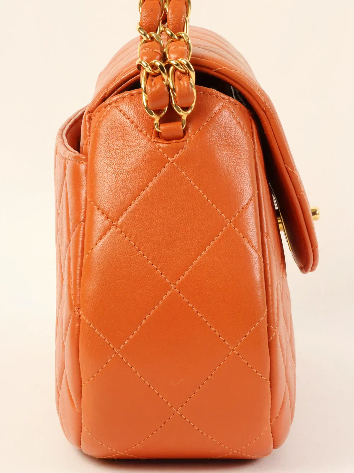 CHANEL Around 1997 Made Turn-Lock Top Handle Bag Orange