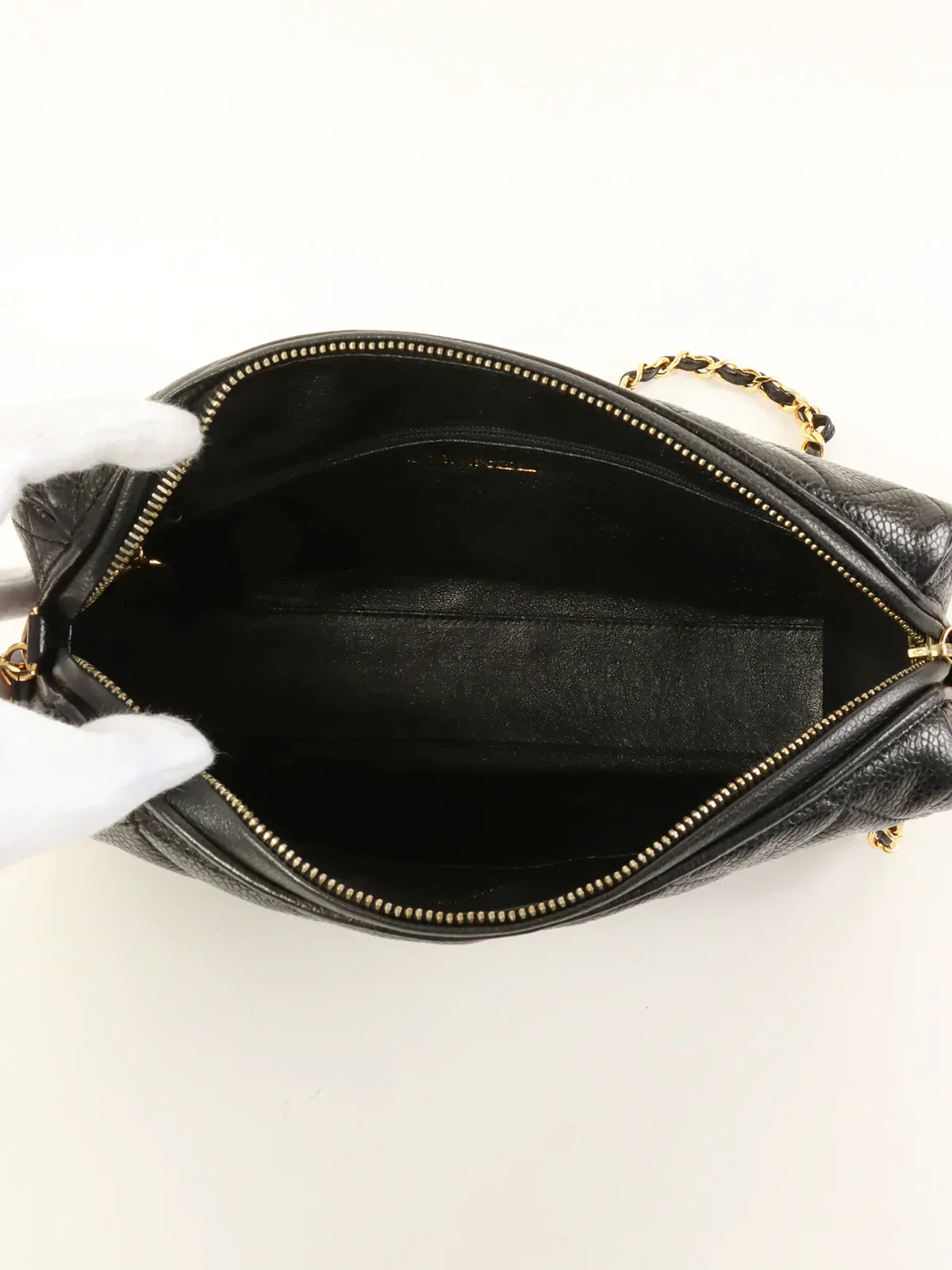 CHANEL Around 1992 Made Caviar Skin Cc Mark Stitch Chain Shoulder Bag Black