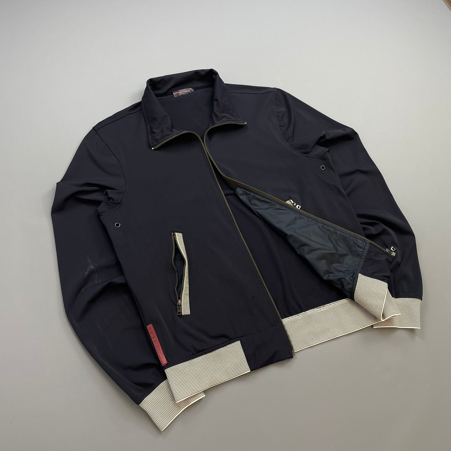 Prada Sport Navy 00s Nylon Stripe Detailed Track Jacket