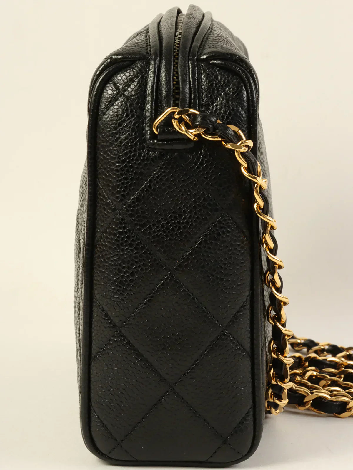 CHANEL Around 1992 Made Caviar Skin Cc Mark Stitch Chain Shoulder Bag Black