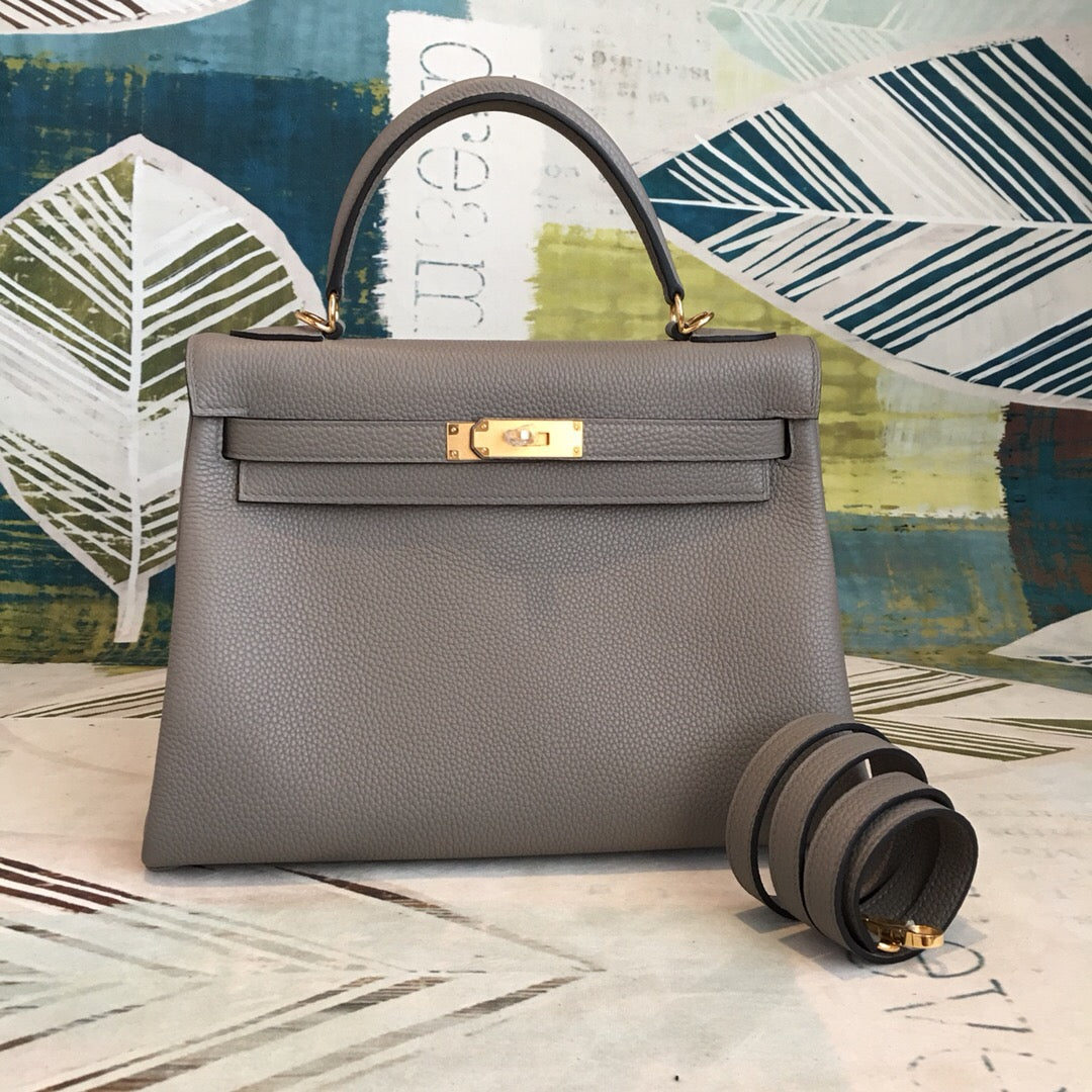 Top Quality Kelly Grey Bag In Epsom With Gold Toned Hardware Bag For Women 7.5in/19cm
