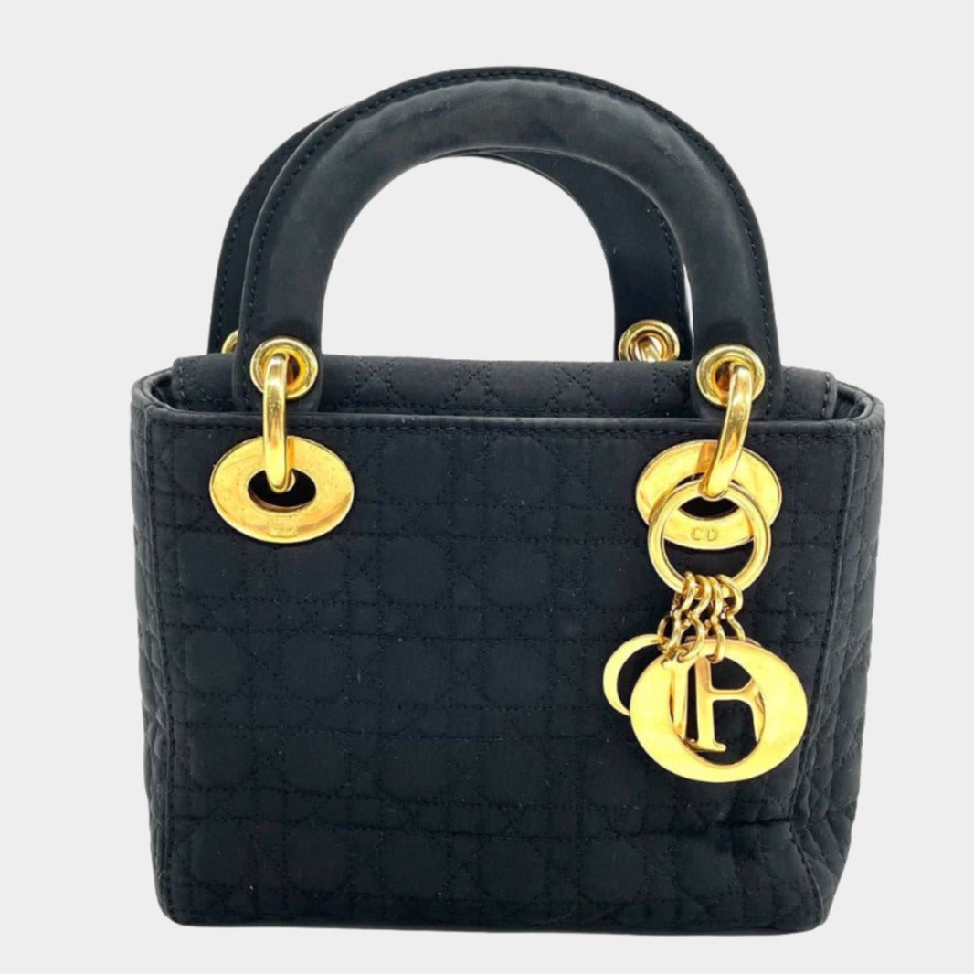 Lady Dior   Mini Black Cloth with Yellow Gold-tone Hardware