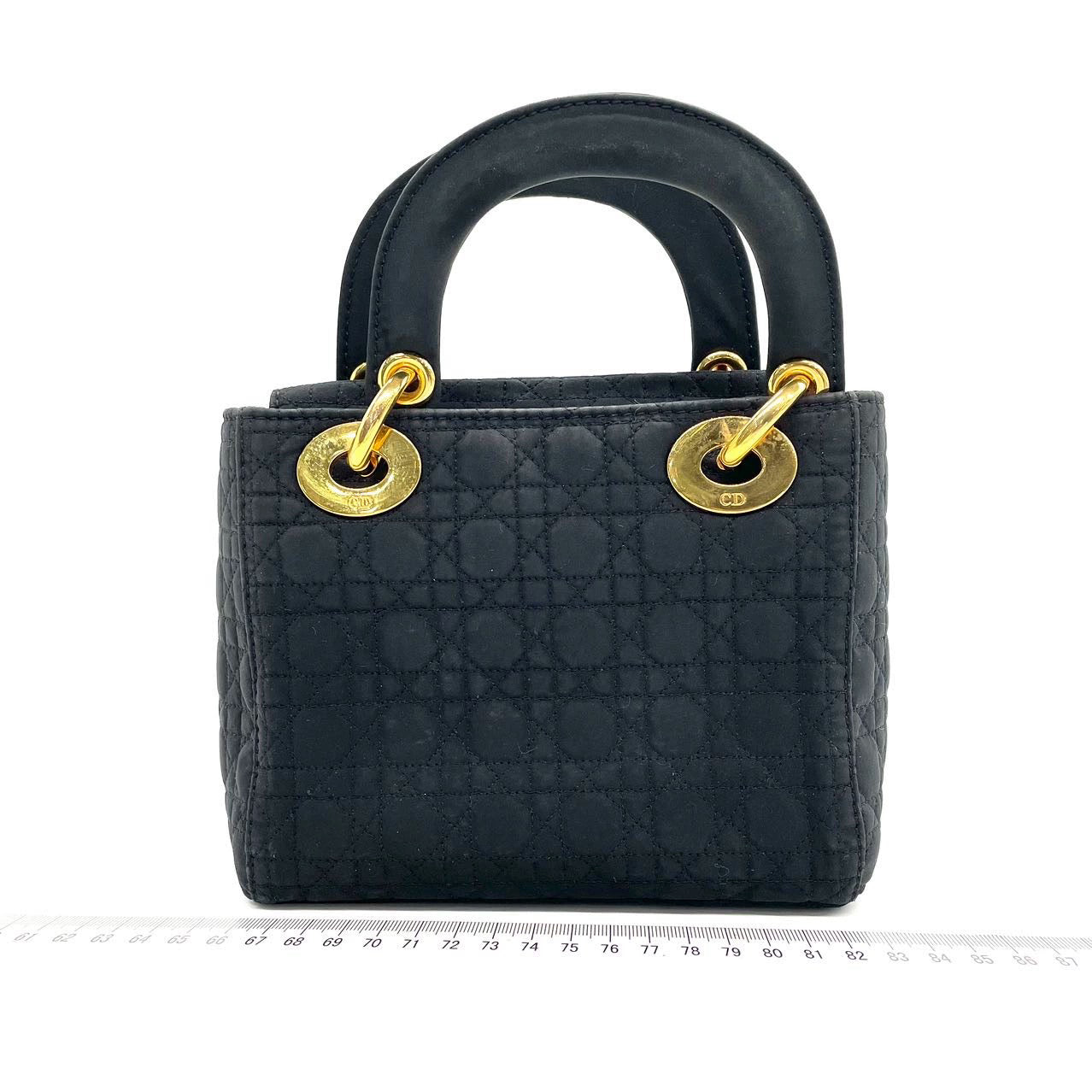 Lady Dior   Mini Black Cloth with Yellow Gold-tone Hardware