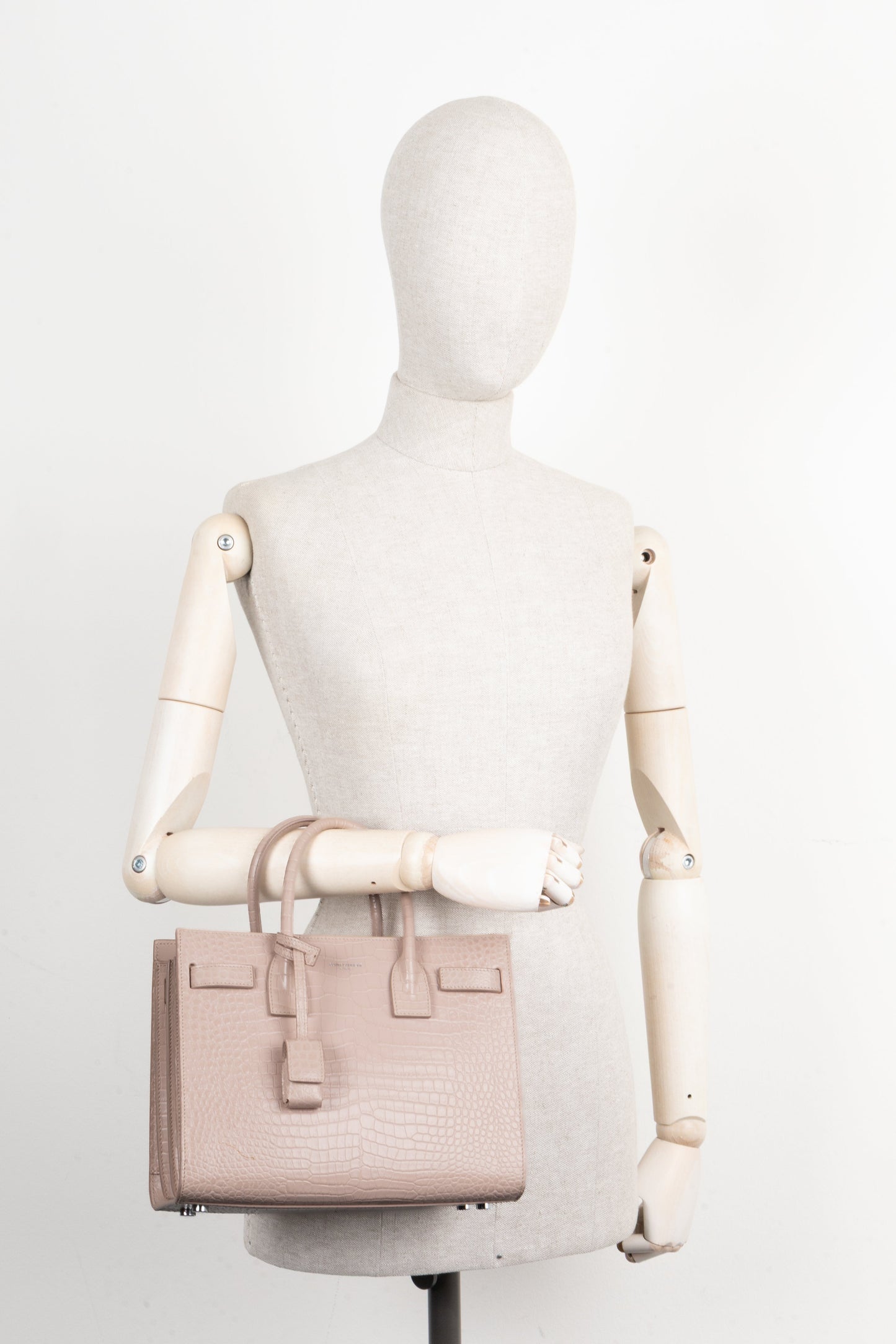 SAINT LAURENT Small Sac de Jour Croco Embossed Nude