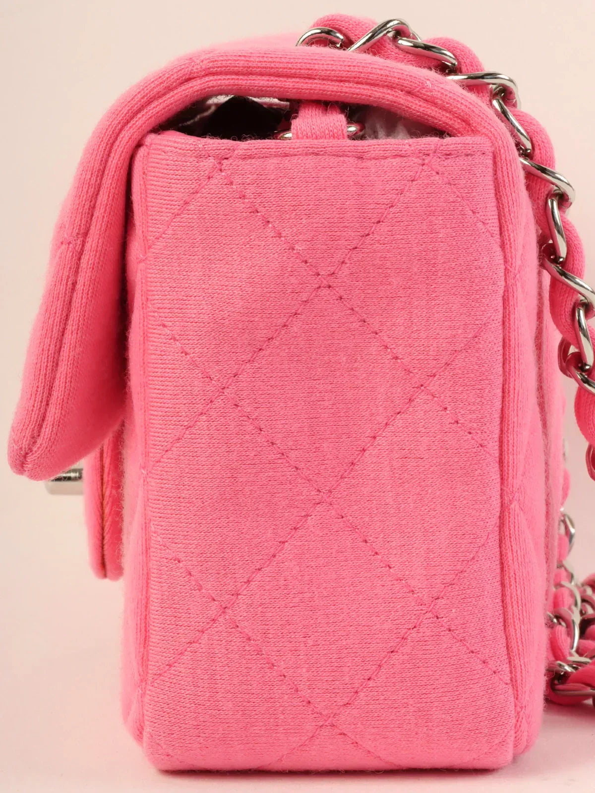 CHANEL Around 2014 Made Cotton Turn-Lock Shoulder Bag Pink