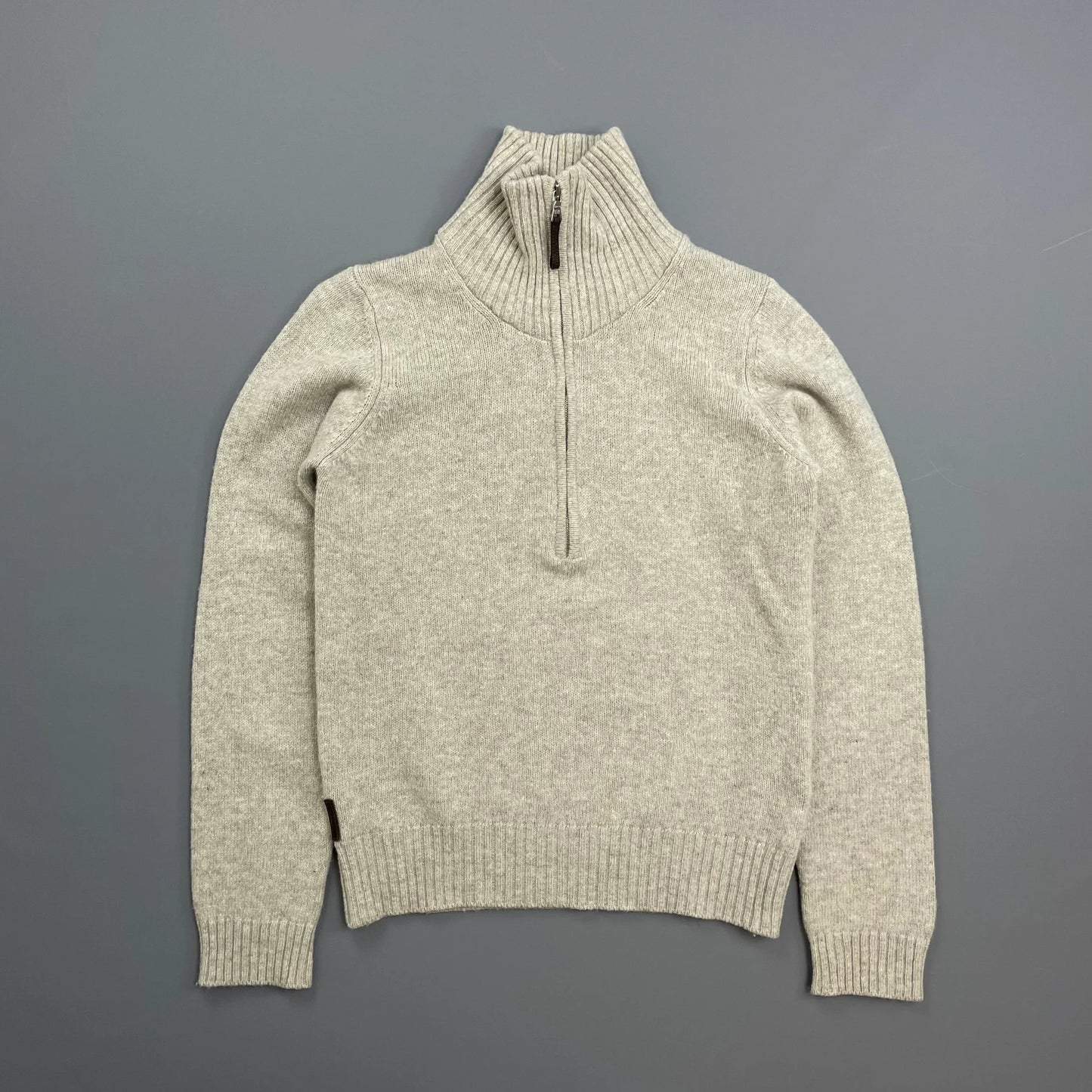 Prada Sport Grey 2007 Suede-Leather Patch Half-Zip Wool Knit Jumper