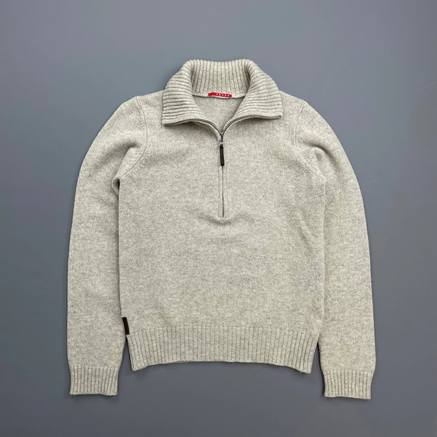 Prada Sport Grey 2007 Suede-Leather Patch Half-Zip Wool Knit Jumper
