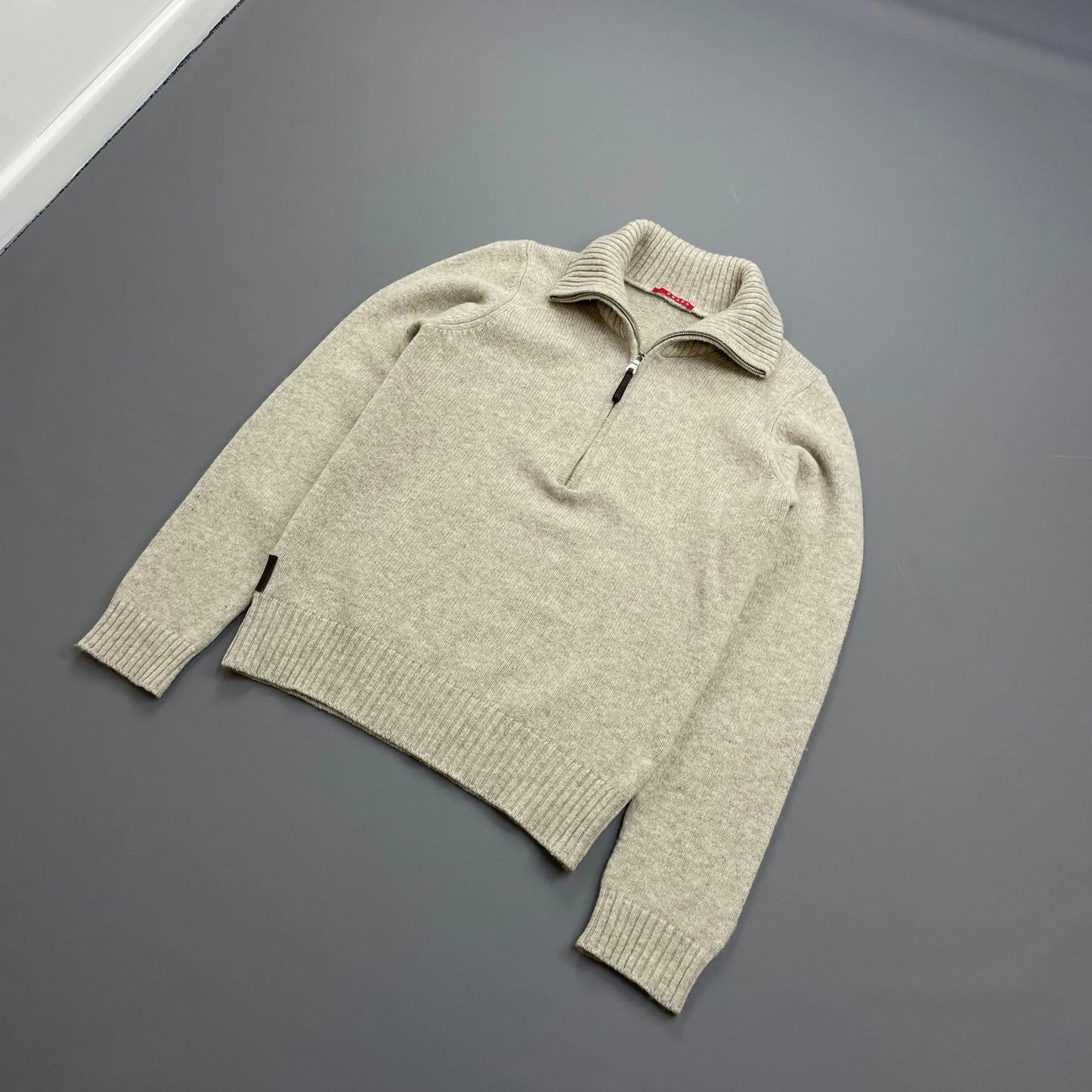 Prada Sport Grey 2007 Suede-Leather Patch Half-Zip Wool Knit Jumper