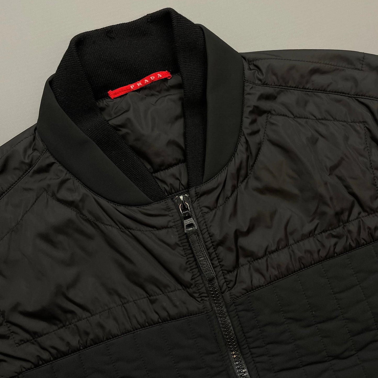 Prada Sport Black 2007 Panelled Nylon & Wool Padded Quilted Jacket