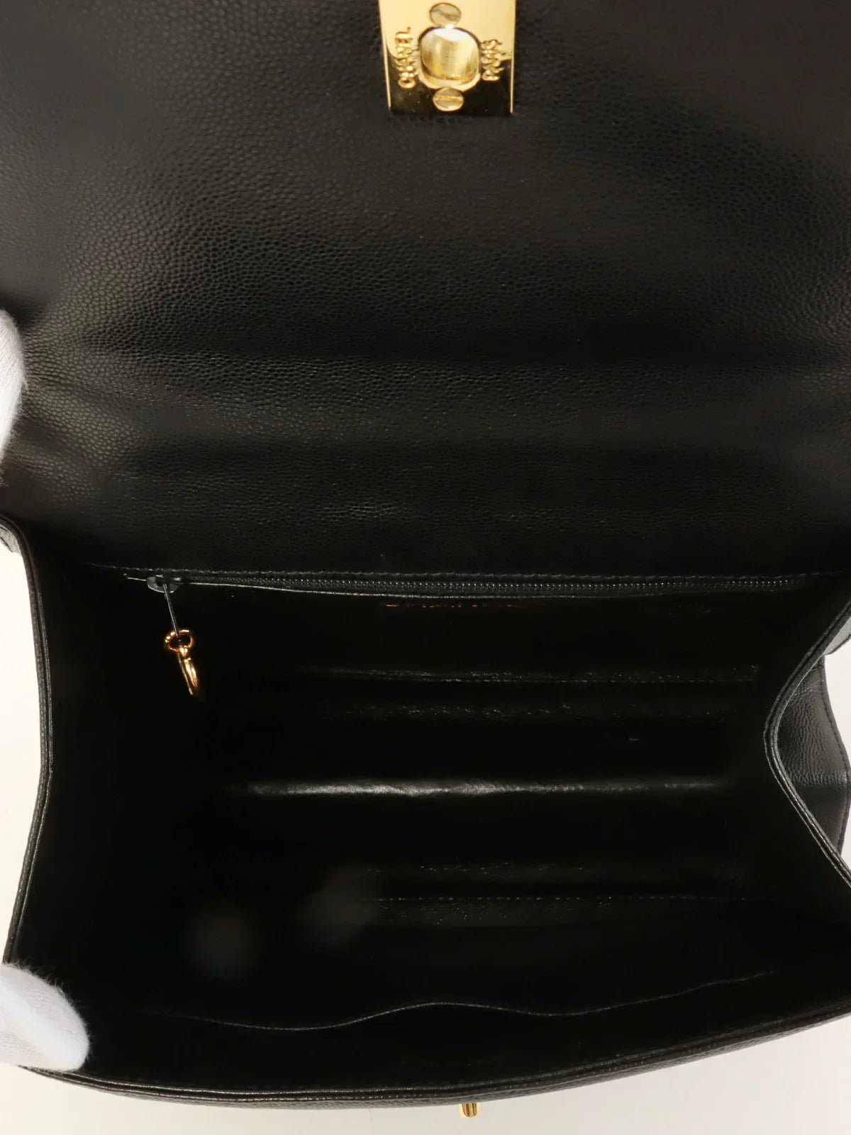 CHANEL Around 1998 Made Caviar Skin Turn-Lock Twist Shoulder Bag Black