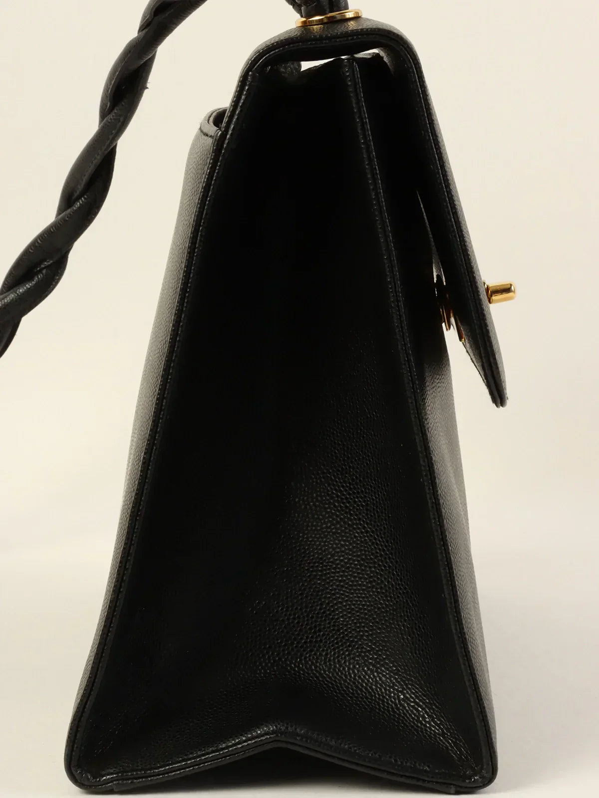 CHANEL Around 1998 Made Caviar Skin Turn-Lock Twist Shoulder Bag Black