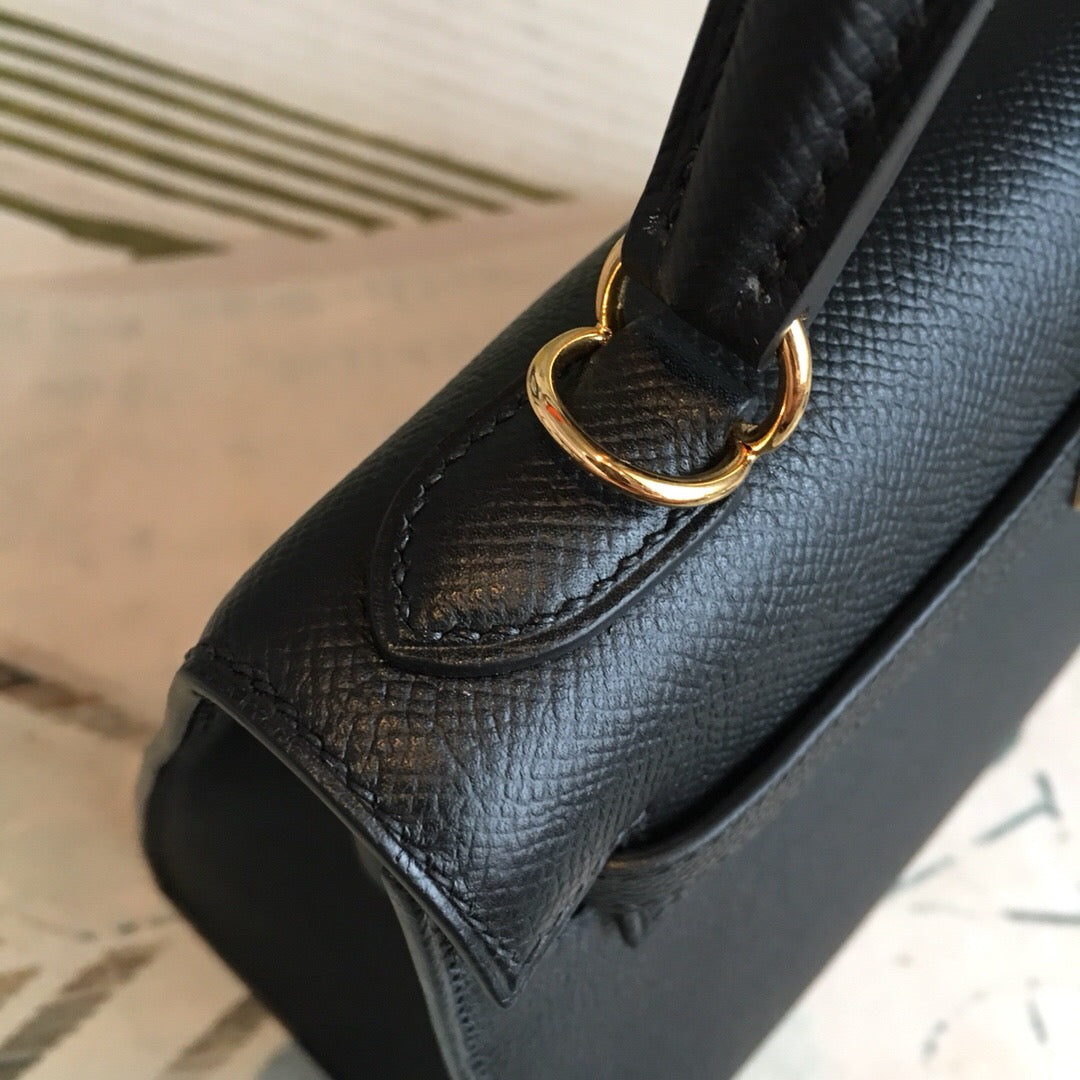 Top Quality Kelly Black For Women Gold Toned Hardware 10in/25cm