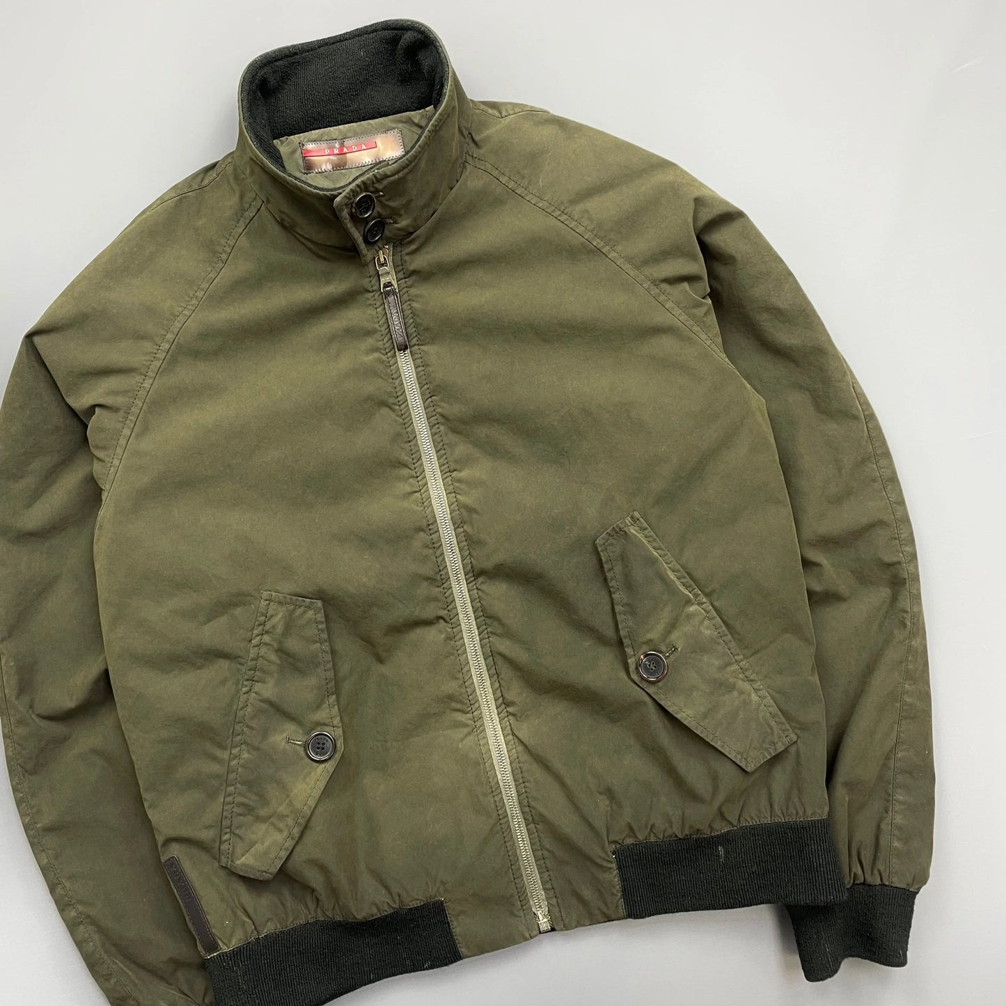 Prada Sport Green 2006 Leather Tab Padded Harrington Bomber Jacket