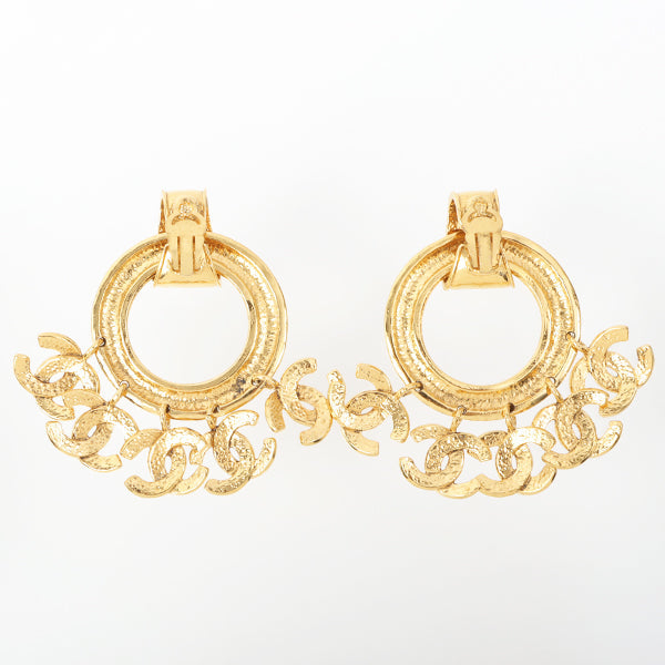 Chanel 1994 Made 5 Cc Mark Swing Hoop Earrings