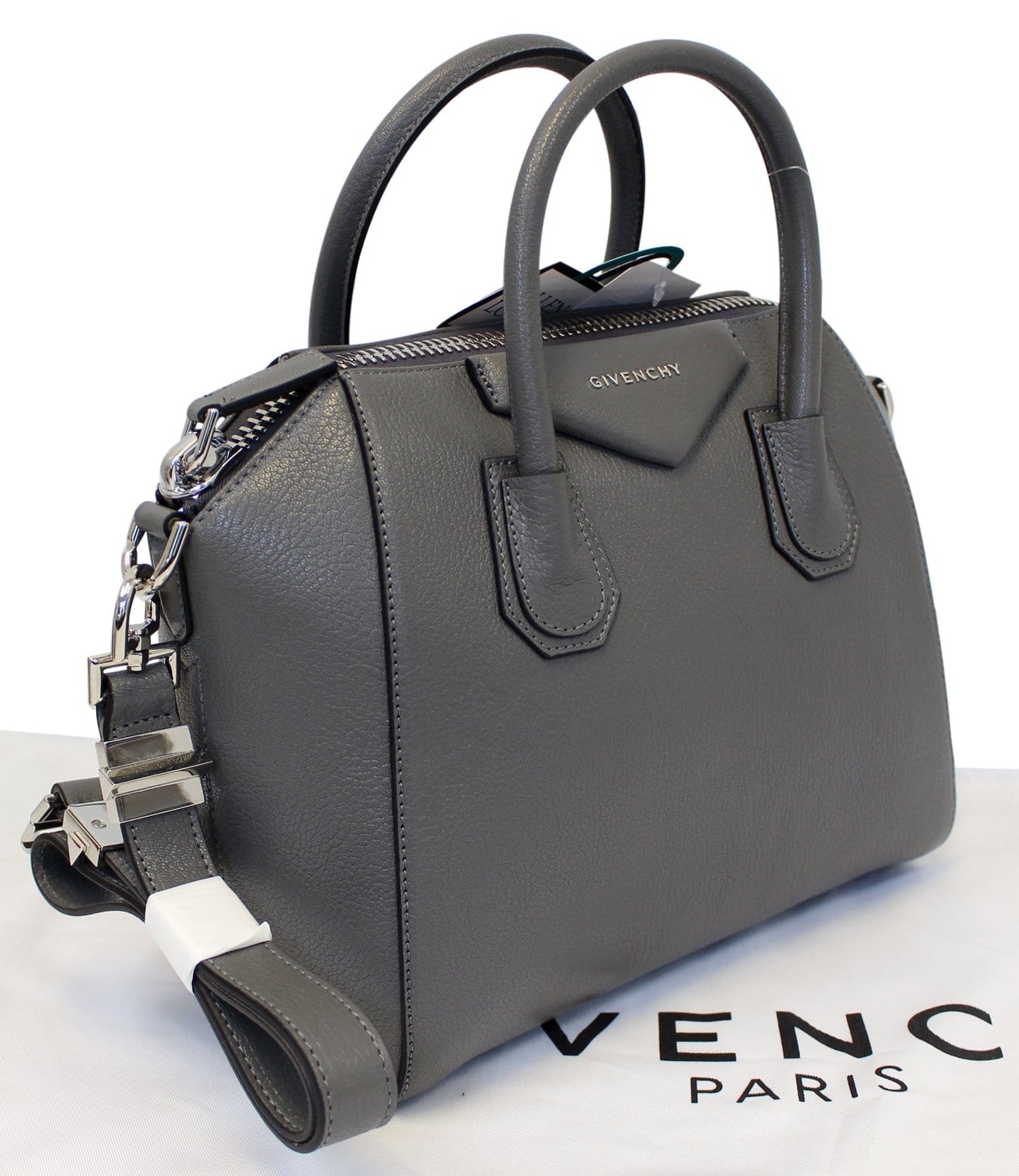 GIVENCHY Dark Grey Goatskin Leather Small Antigona Shoulder Bag