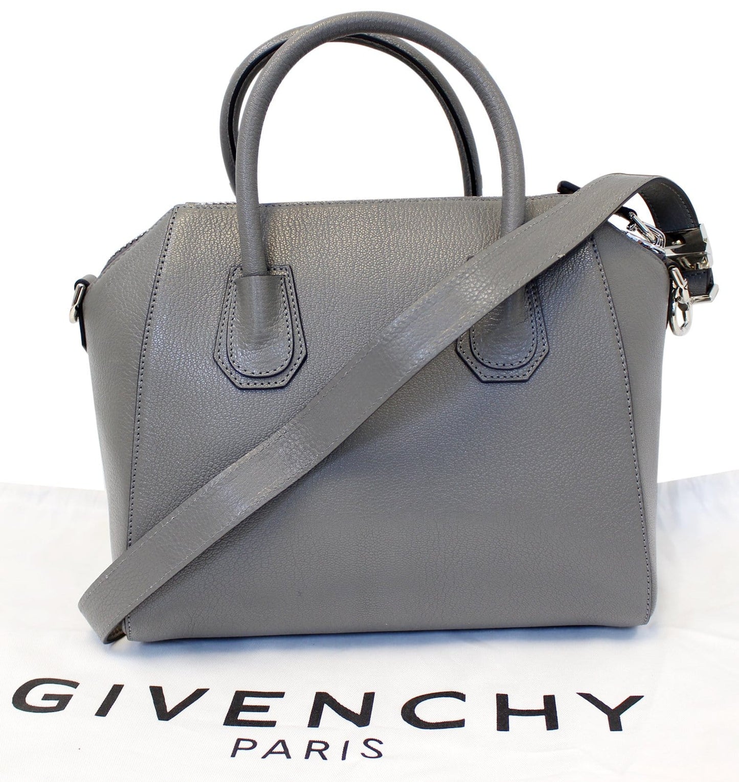 GIVENCHY Dark Grey Goatskin Leather Small Antigona Shoulder Bag