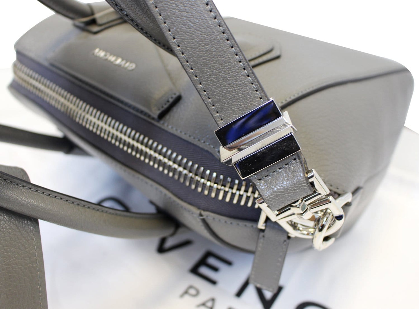 GIVENCHY Dark Grey Goatskin Leather Small Antigona Shoulder Bag