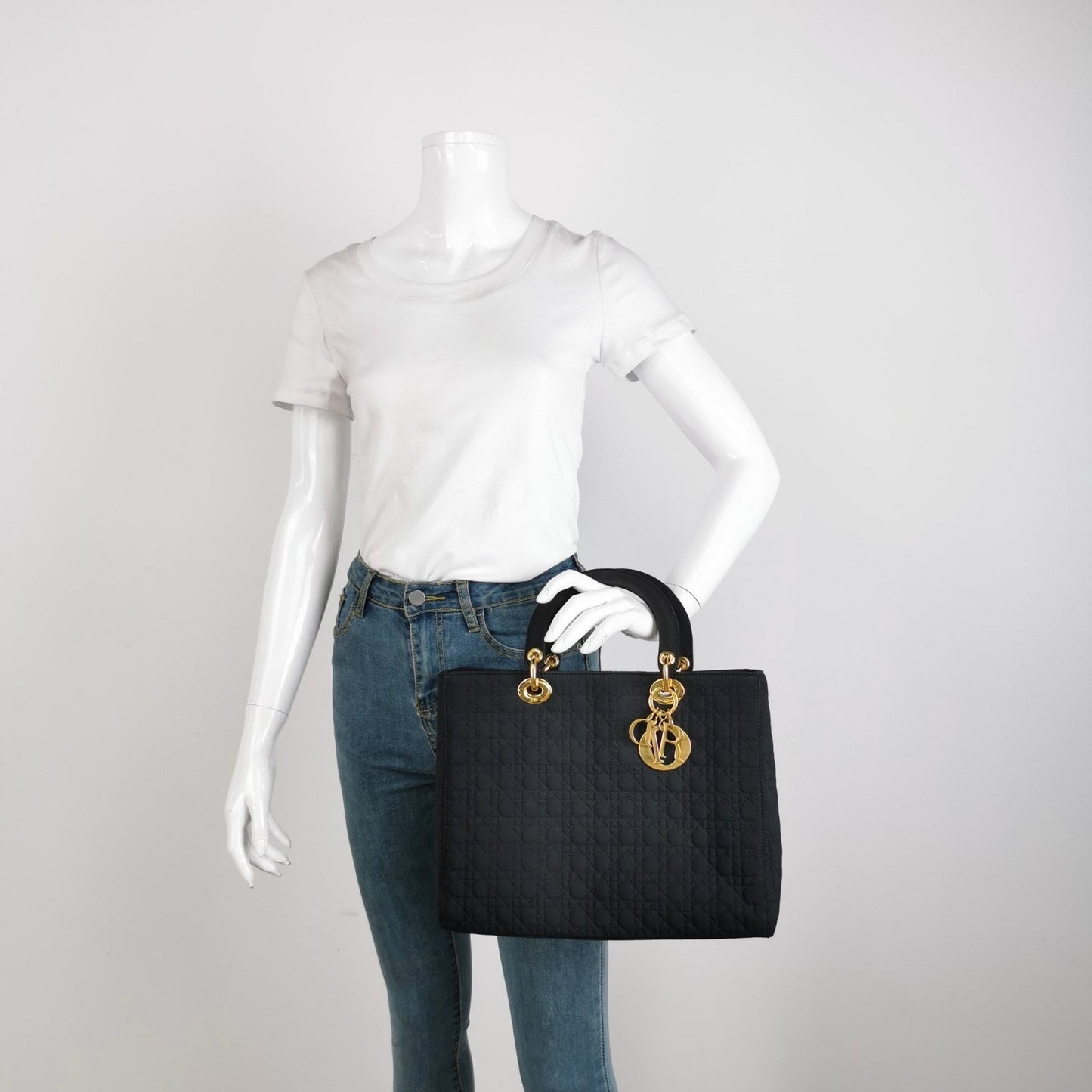 Lady Dior   Large Black Cloth with Yellow Gold-tone Hardware