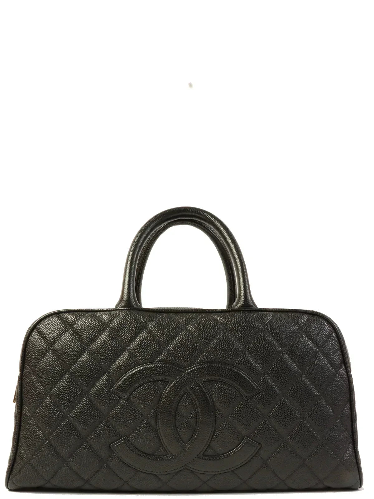 CHANEL Around 2003 Made Caviar Skin Cc Mark Stitch Boston Bag Black