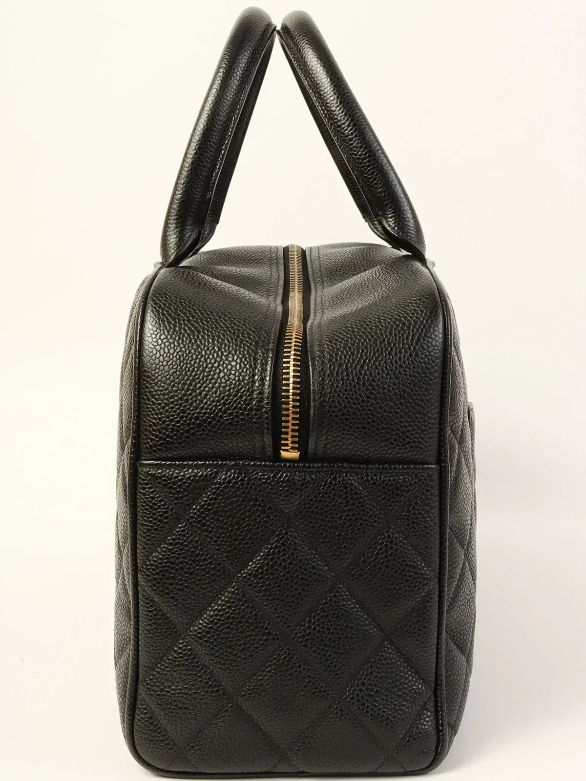 CHANEL Around 2003 Made Caviar Skin Cc Mark Stitch Boston Bag Black