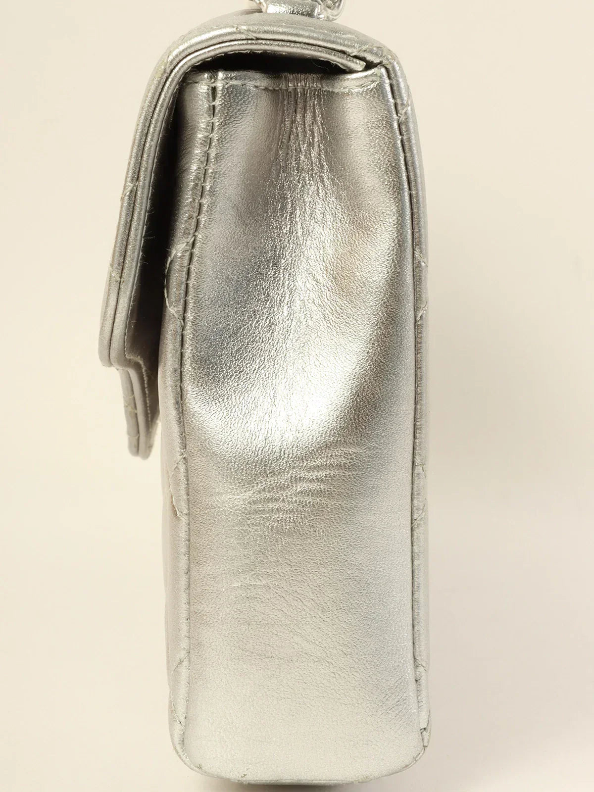CHANEL Around 1997 Turn-Lock Chain Top Handle Bag Silver