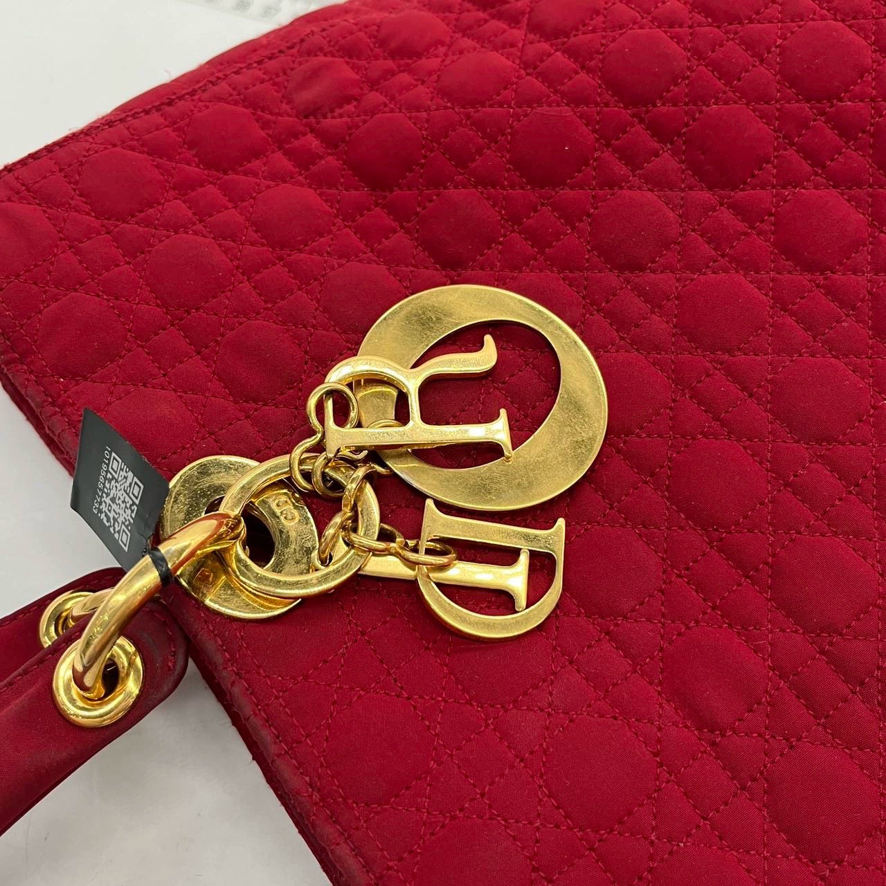 Lady Dior   Large Burgundy Cloth with Yellow Gold-tone Hardware