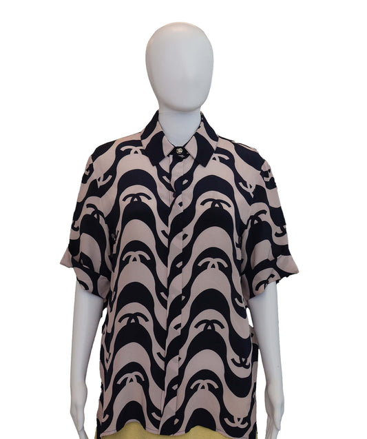 Chanel 2021 Wave Print Silk Blo  DXBK0449