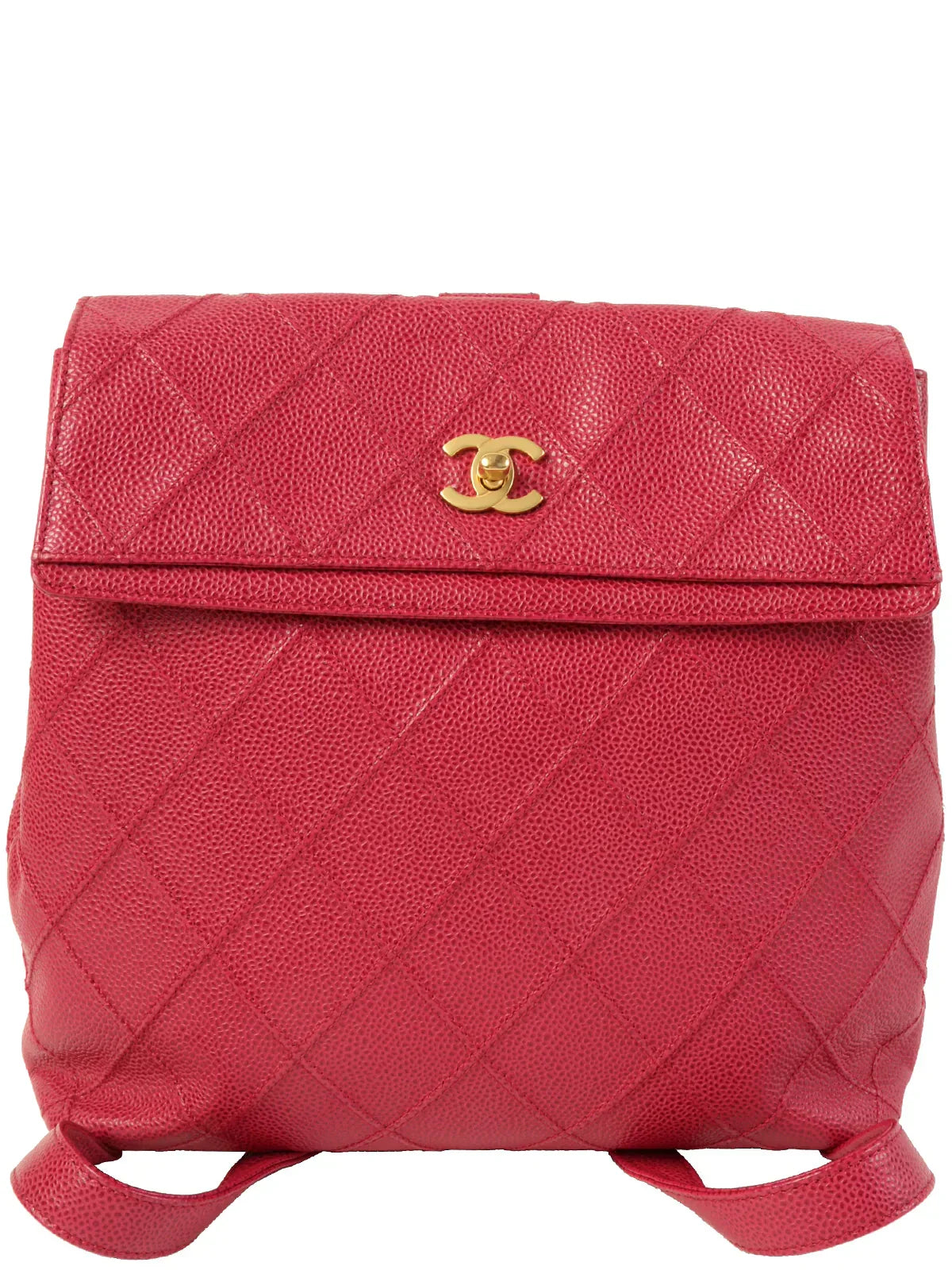 CHANEL Around 2000 Made Caviar Skin Bicolore Stitch Turn-Lock Backpack Fuchsia Pink