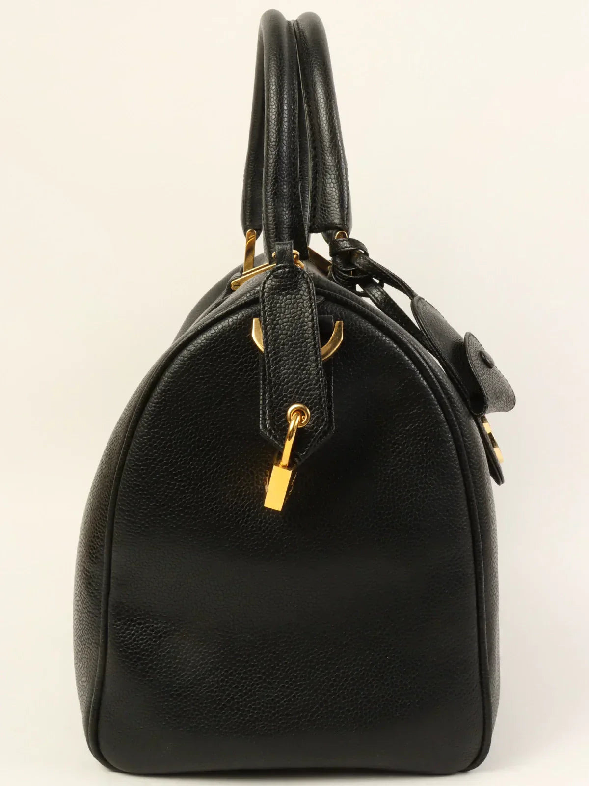 CHANEL Around 1995 Made Caviar Skin Cc Mark Stitch Boston Bag Black