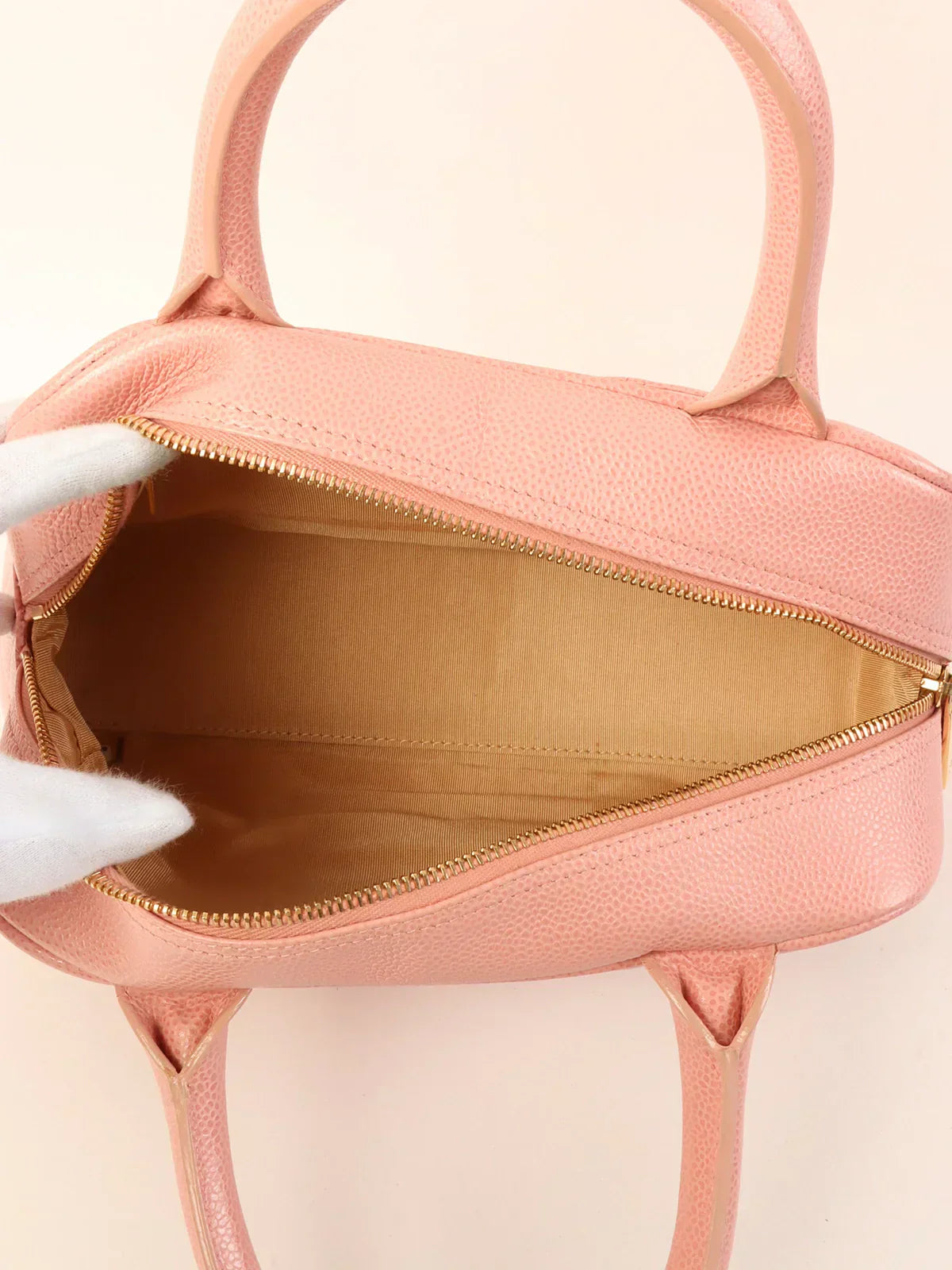 CHANEL Around 2003 Made Caviar Skin Cc Mark Mini Boston Bag Pink