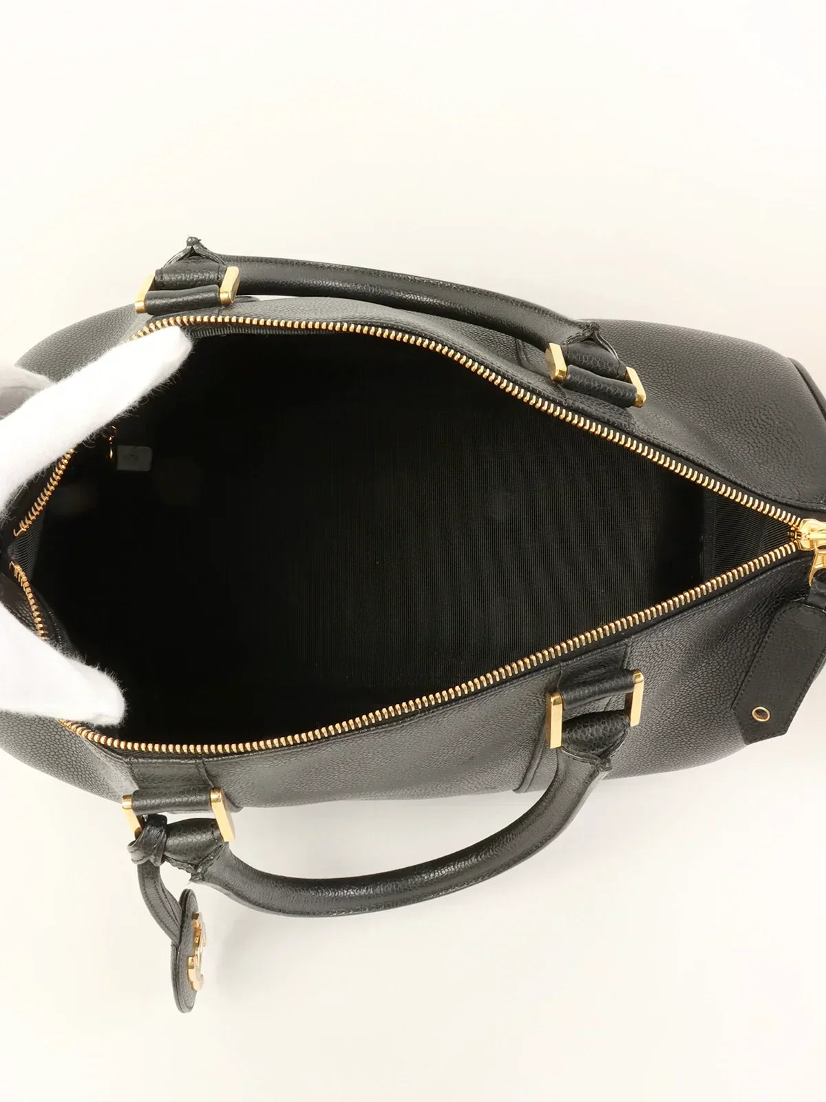 CHANEL Around 1995 Made Caviar Skin Cc Mark Stitch Boston Bag Black