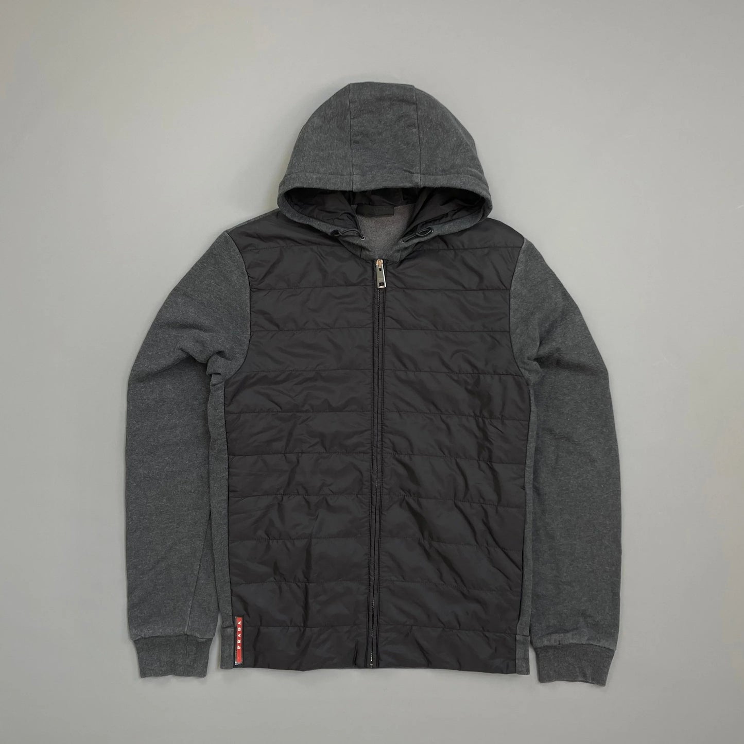 Prada Sport Grey 2016 Nylon Padded Hybrid Hooded Jacket
