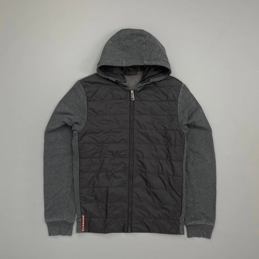 Prada Sport Grey 2016 Nylon Padded Hybrid Hooded Jacket